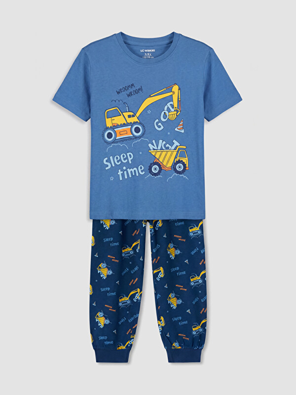 LCW Kids Bisiklet Yaka Baskılı Erkek Çocuk Pijama Takım