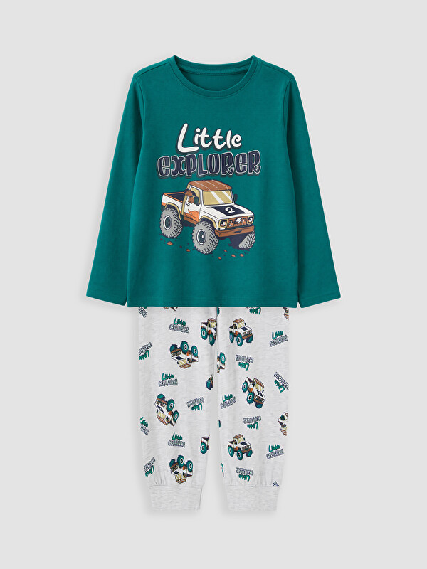 LCW Kids Bisiklet Yaka Baskılı Erkek Çocuk Pijama Takım
