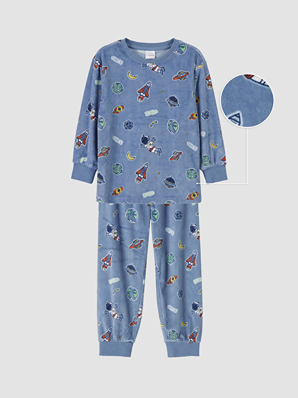 LCW Kids Bisiklet Yaka Baskılı Erkek Çocuk Pijama Takımı