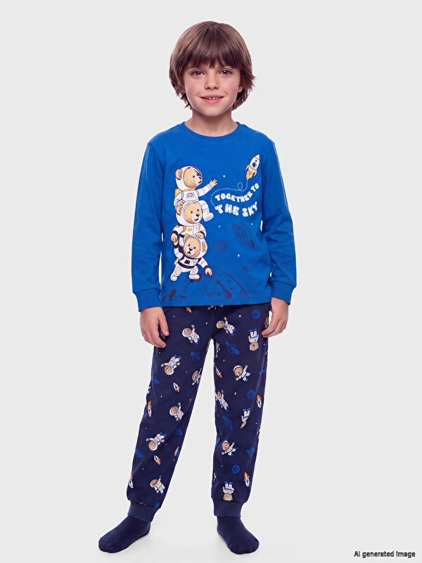 LCW Kids Crew Neck Printed Boys' Pyjamas Set