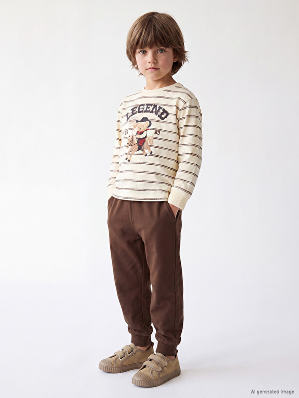 LCW Kids Bisiklet Yaka Baskılı Erkek Çocuk Pijama Takımı
