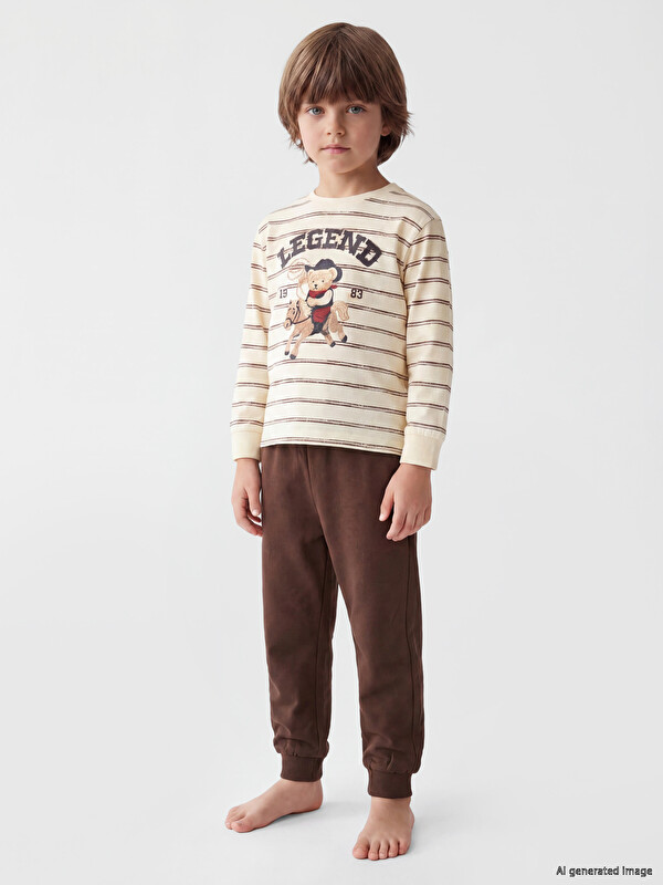 LCW Kids Bisiklet Yaka Baskılı Erkek Çocuk Pijama Takımı