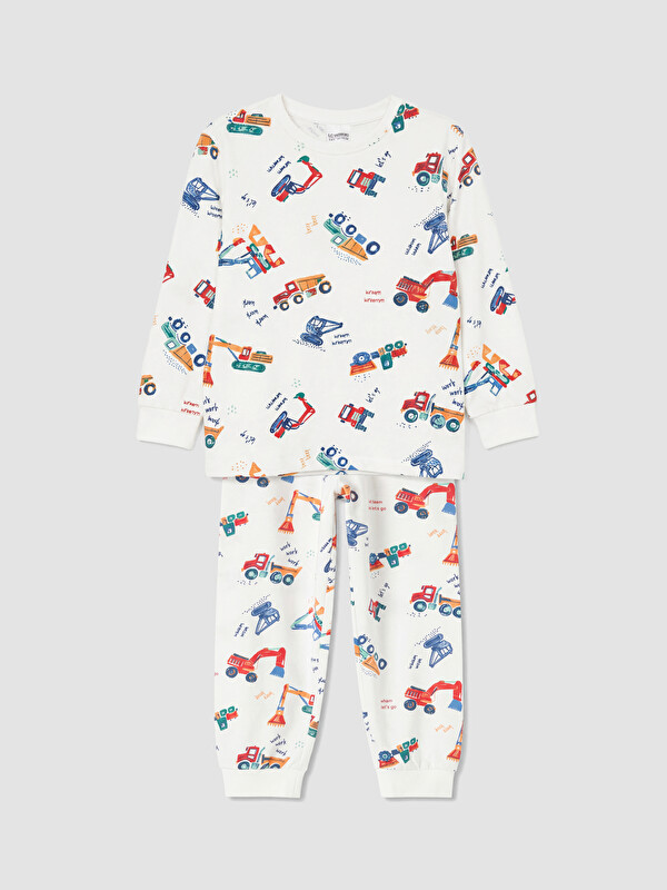 LCW Kids Bisiklet Yaka Baskılı Erkek Çocuk Pijama Takım