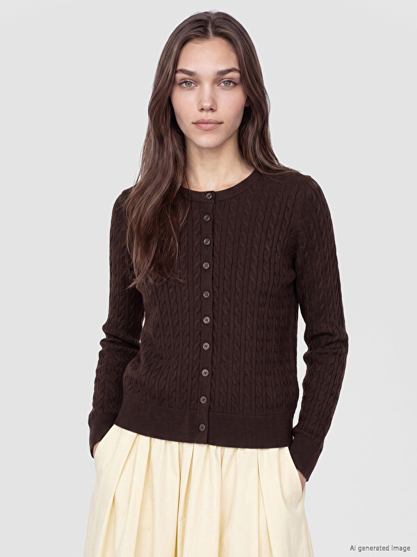 LCW Modest Cable Knit Patterned Women's Knitwear Cardigan
