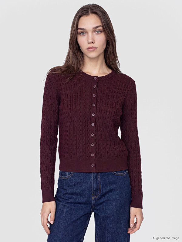 LCW Modest Cable Knit Patterned Women's Knitwear Cardigan