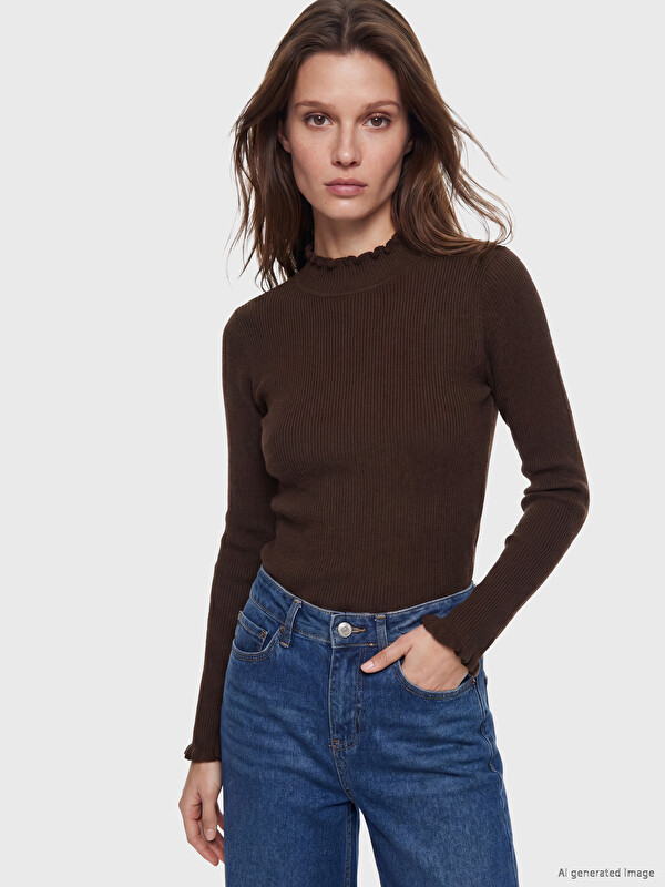 LCW Modest Gekräuselter Stehkragen Damen Strickpullover