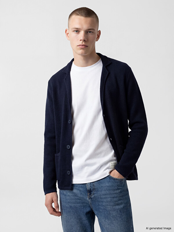 XSIDE Slim Fit Ceket Yaka Erkek Triko Hırka