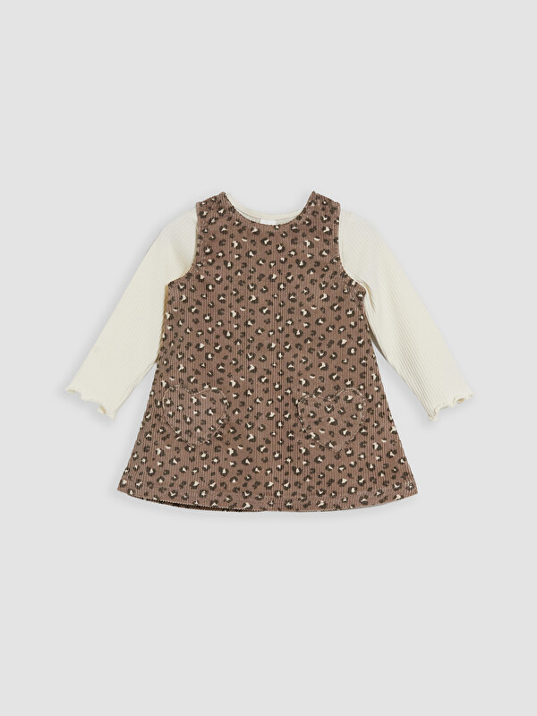 LCW baby Bisiklet Yaka Leopar Desenli Kız Bebek Kadife Elbise