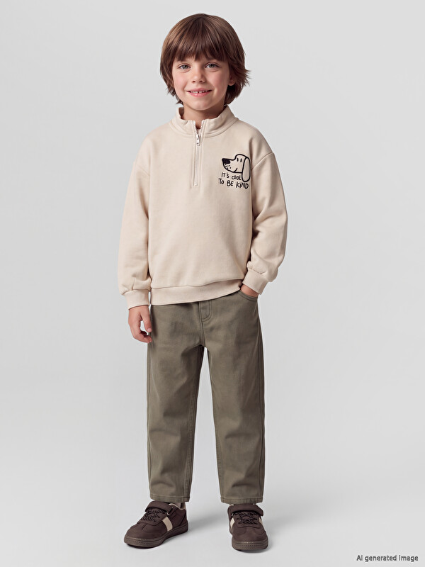 LCW Kids Baskılı Erkek Çocuk Kalın Sweatshirt