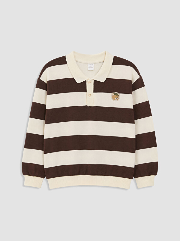 LCW Kids Polo Yaka Çizgili Erkek Çocuk Sweatshirt