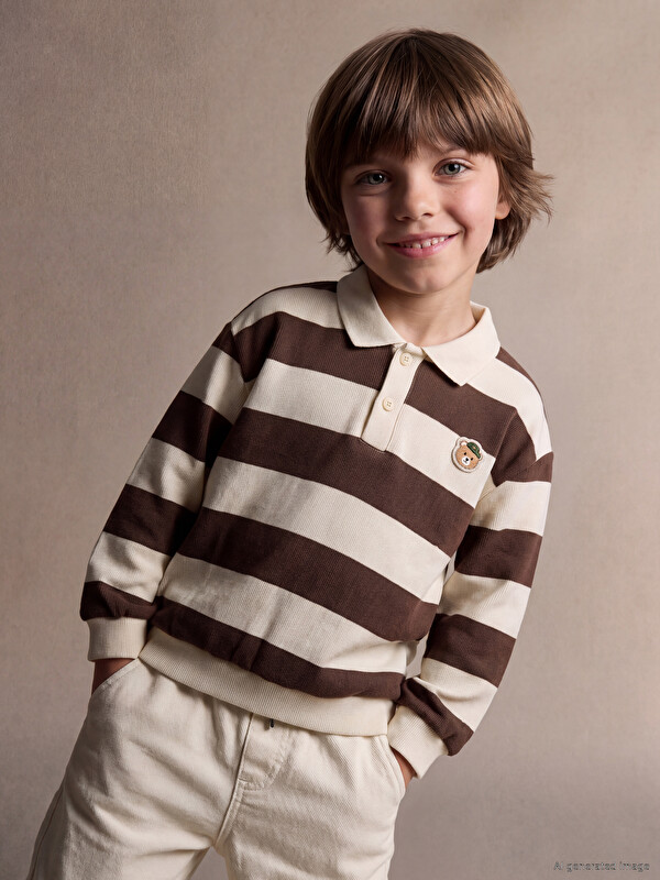 LCW Kids Polo Collar Striped Boys' Sweatshirt