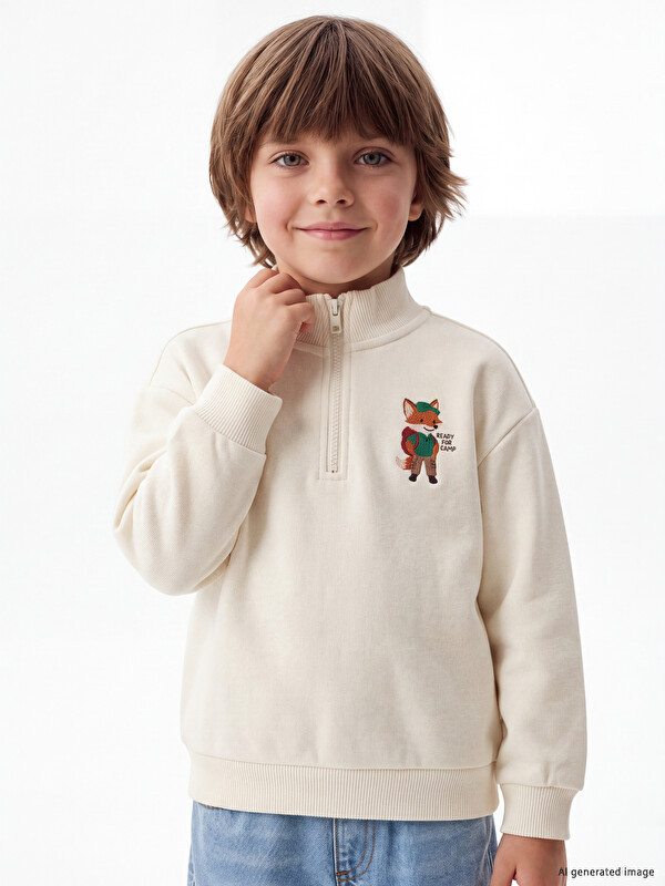 LCW Kids Mock Neck Printed Boys' Sweatshirt