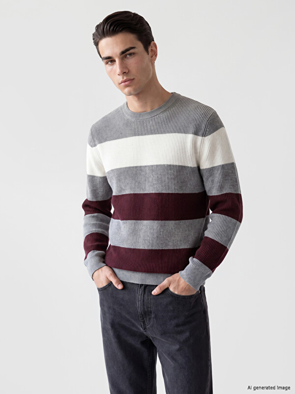 LCWAIKIKI Classic Crew Neck Striped Men's Knitwear Sweater