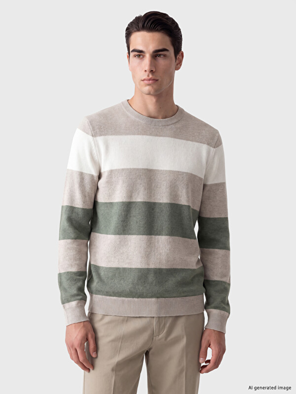 LCWAIKIKI Classic Πουλόβερ Πλεκτό Ριγέ για άνδρες με Στρογγυλή Λαιμόκοψη