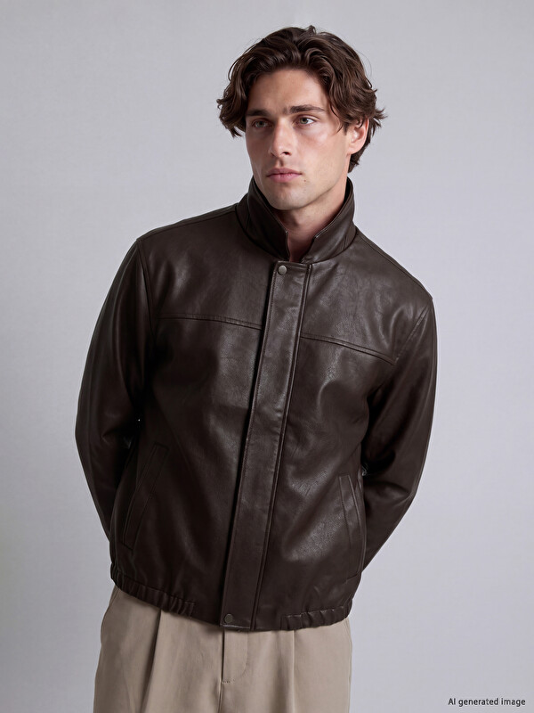 LCW Vision Regular Fit Faux Leather Men's Coat