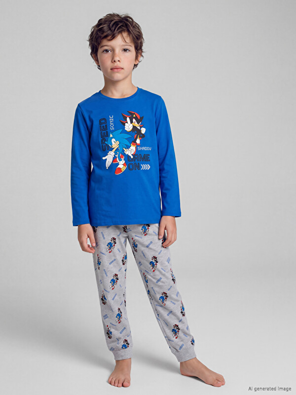 LCW Kids سۆنیک چاپکراو قۆڵدار کوڕان بیجامە سێت