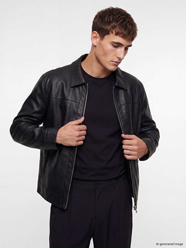 LCW Vision Regular Fit Men's Leather Look Coat