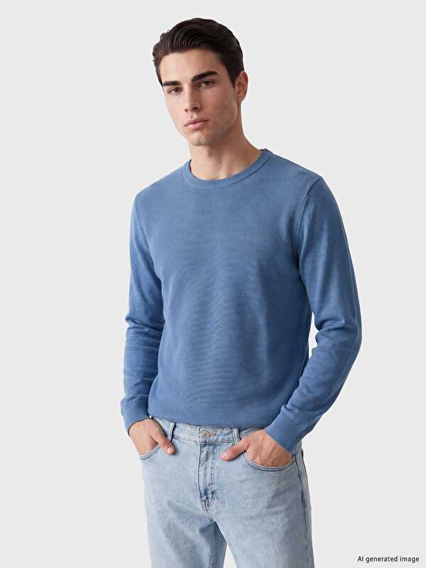 LCWAIKIKI Classic Bisiklet Yaka Desenli Erkek Regular Fit Triko Kazak