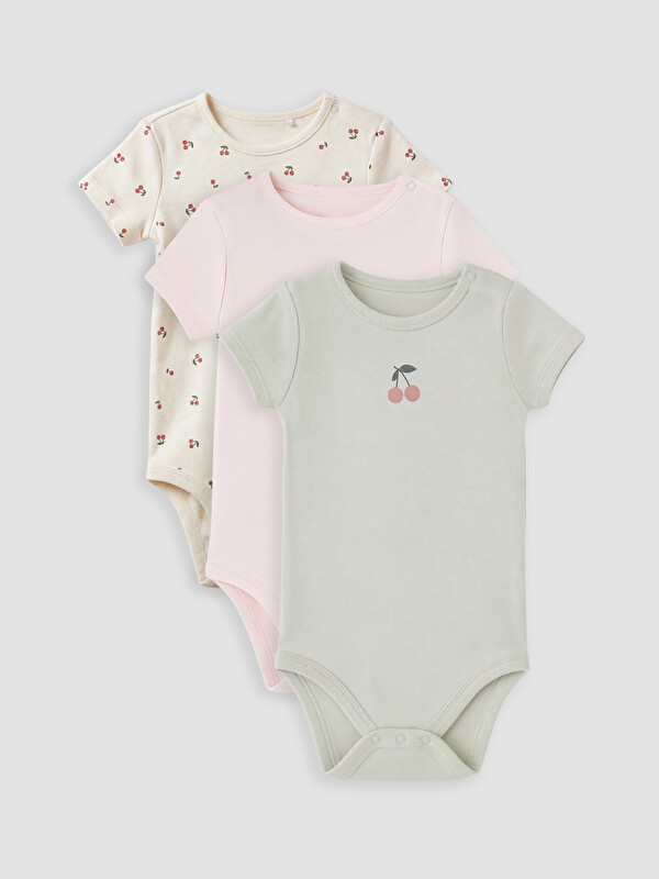 LCW baby Baskılı Kız Bebek Çıtçıtlı Body 3'lü