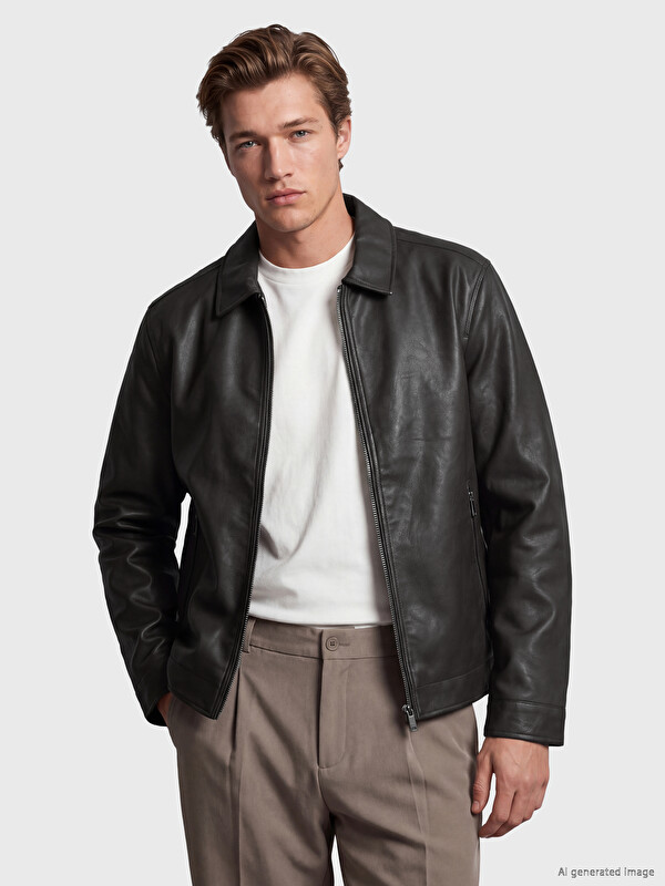 SOUTHBLUE Regular Fit Men's Leather Look Jacket