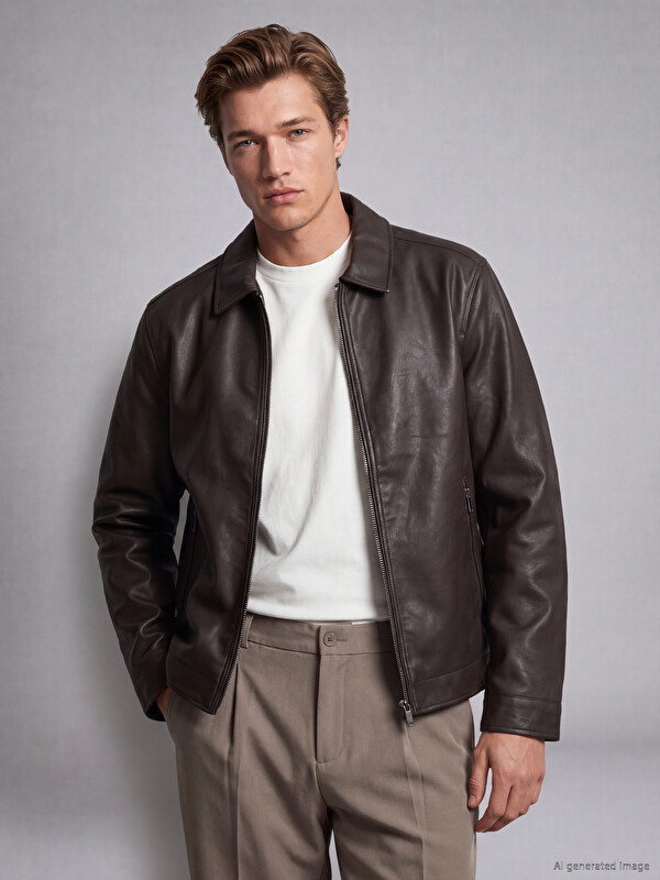 SOUTHBLUE Regular Fit Men's Leather Look Jacket