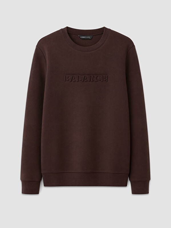 LCWAIKIKI Classic Bisiklet Yaka Kabartma Baskılı Erkek Sweatshirt