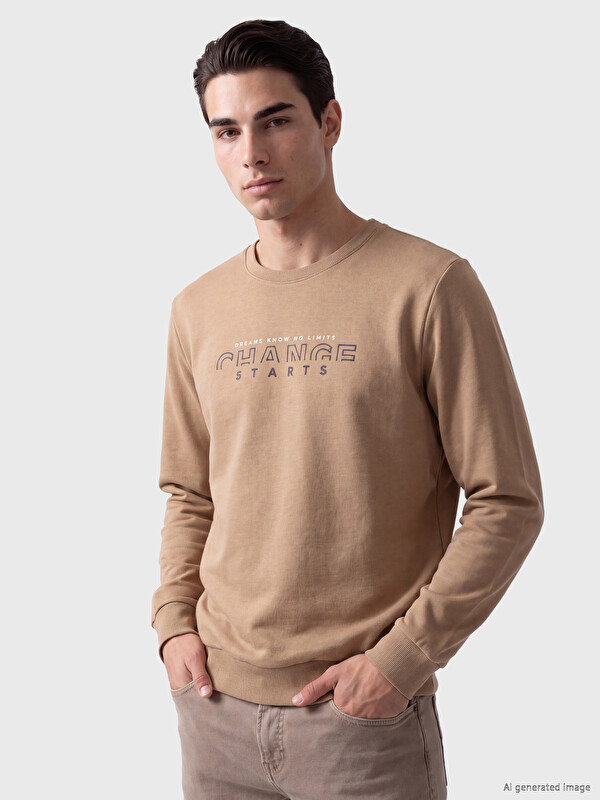 LCWAIKIKI Classic Bisiklet Yaka Baskılı Sweatshirt