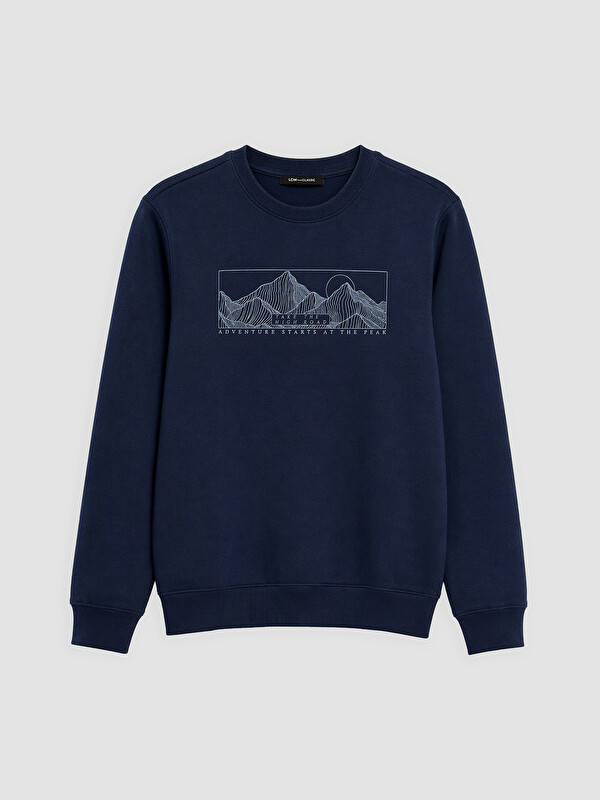 LCWAIKIKI Classic Crew Neck Printed Men's Thick Sweatshirt