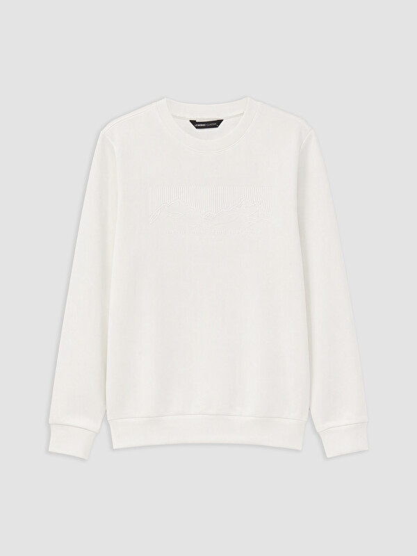 LCWAIKIKI Classic Bisiklet Yaka Baskılı Erkek Kalın Sweatshirt