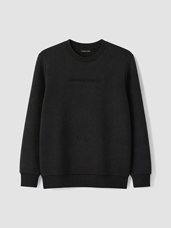 LCWAIKIKI Classic Bisiklet Yaka Baskılı Erkek Kalın Sweatshirt