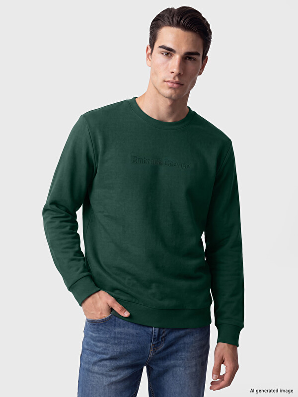 LCWAIKIKI Classic Bisiklet Yaka Baskılı Erkek Kalın Sweatshirt