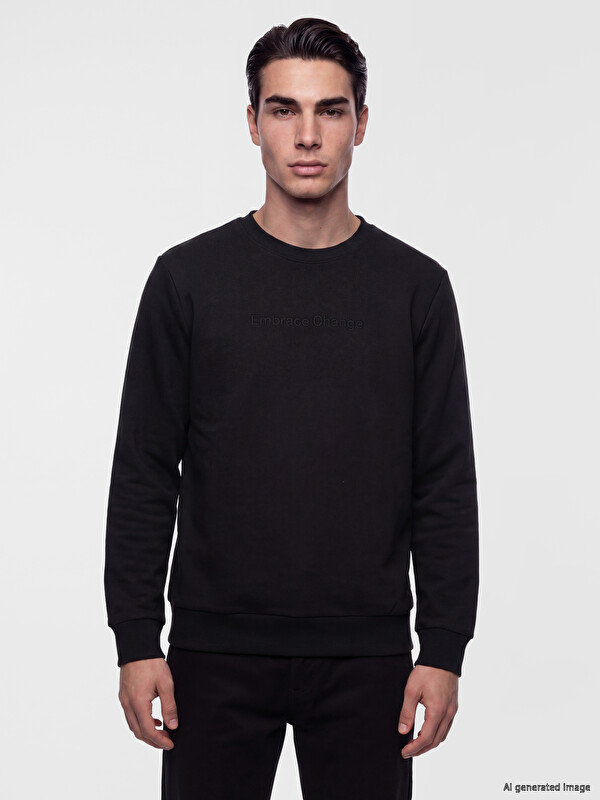 LCWAIKIKI Classic Bisiklet Yaka Baskılı Erkek Kalın Sweatshirt