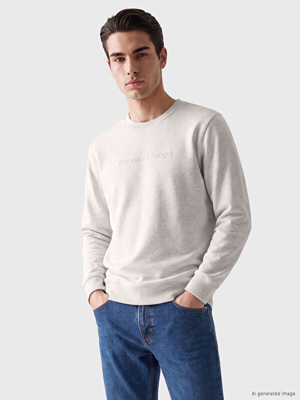 LCWAIKIKI Classic Crew Neck Printed Men's Thick Sweatshirt