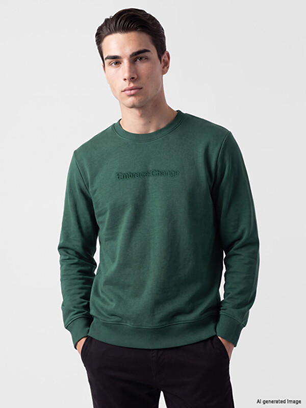 LCWAIKIKI Classic Bisiklet Yaka Baskılı Erkek Kalın Sweatshirt