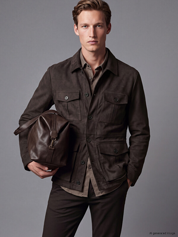 SOUTHBLUE Regular Fit Shirt Collar Suede Men's Jacket