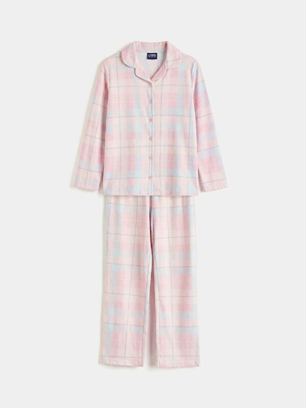 LCW Kids Gömlek Yaka Ekose Kız Çocuk Pijama Takım