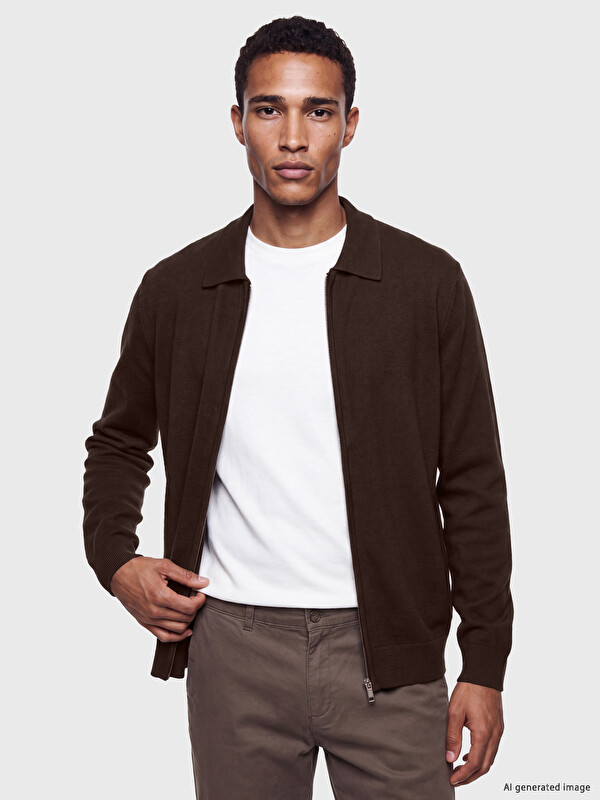 LCW Vision Regular Fit Polo Collar Men's Knitwear Cardigan