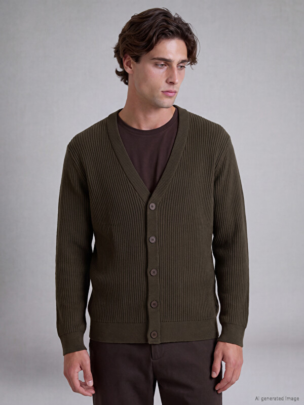 LCW Vision Regular Fit V Neck Men's Knitwear Cardigan