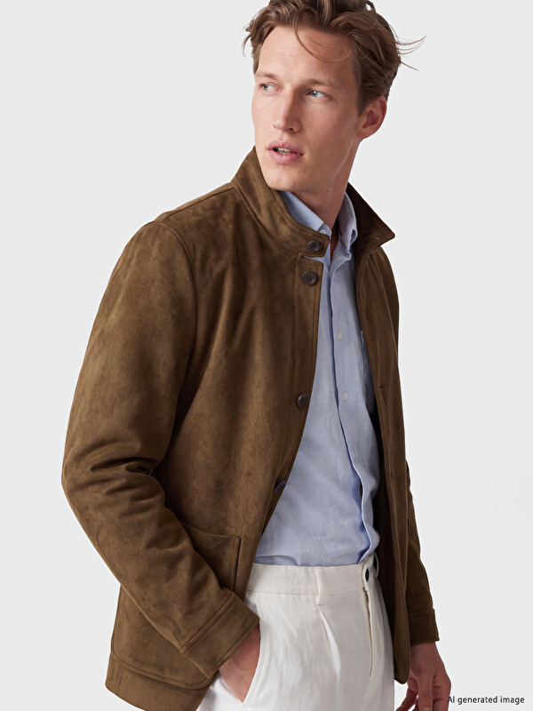 SOUTHBLUE Regular Fit Mock Neck Mantel aus Wildleder für Herren