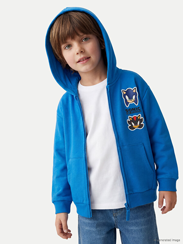 LCW Kids Sonic Baskılı Erkek Çocuk Fermuarlı Sweatshirt