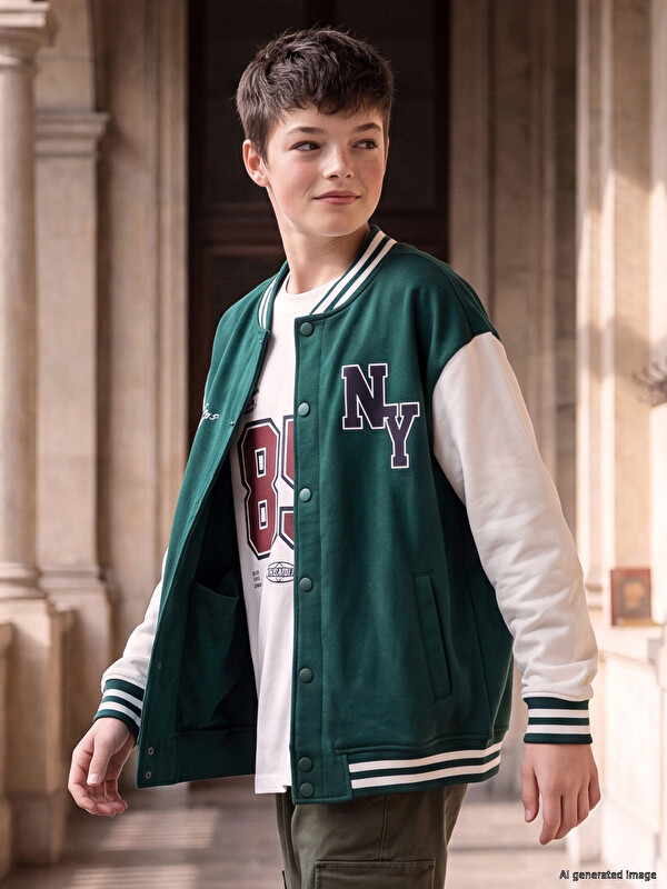 LCW Kids Baseball Collar Embroidered Boys' Jacket