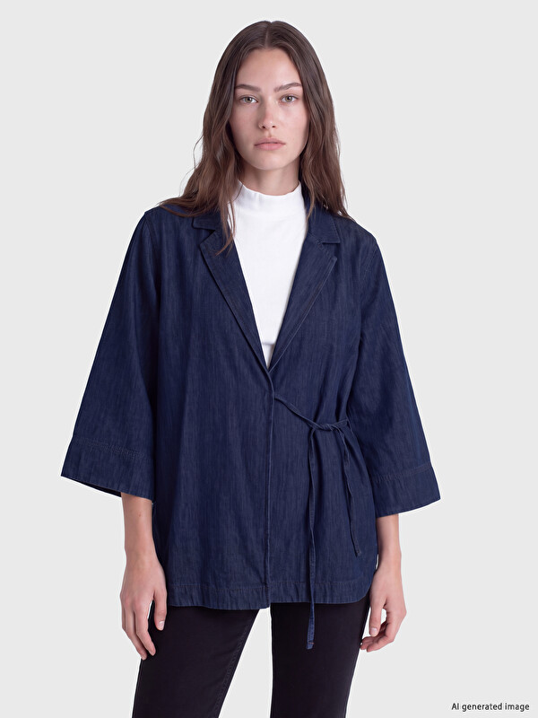 LCW Modest Джинсовая куртка для женщин с рубашечным воротником и завязками
