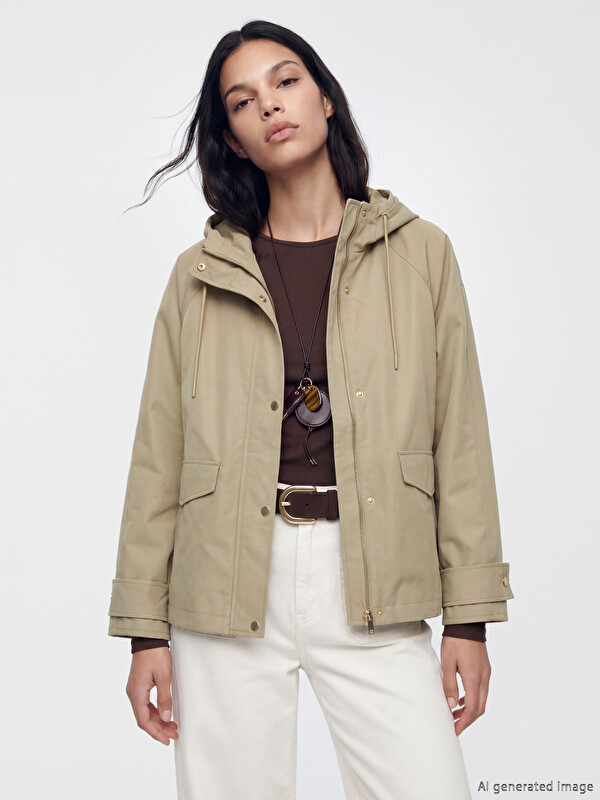 LCW Vision Kapüşonlu Oversize Kadın Yağmurluk