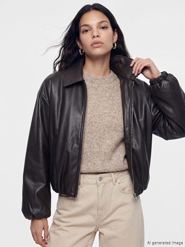LCW Vision Kadın Oversize Bomber Deri Görünümlü Ceket
