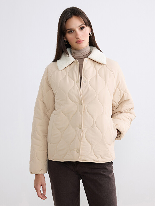 LCW Vision Plush Collared Quilted Women's Puffer Coat