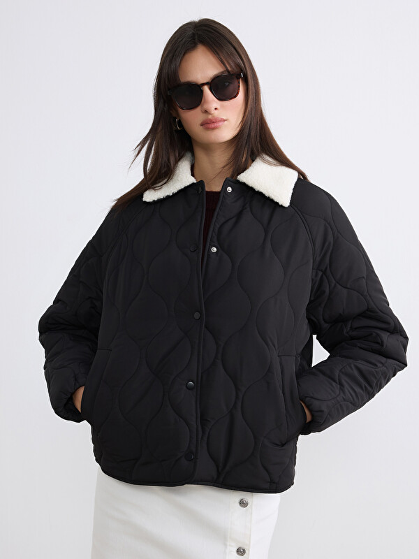 LCW Vision Plush Collared Quilted Women's Puffer Coat
