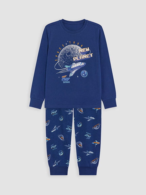 LCW Kids Bisiklet Yaka Baskılı Erkek Çocuk Pijama Takım