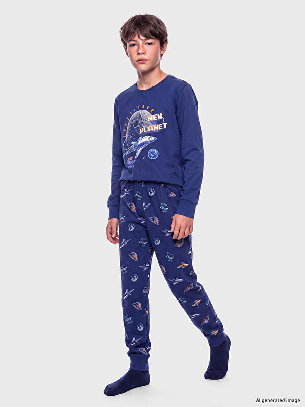 LCW Kids Crew Neck Printed Boys' Pyjamas Set