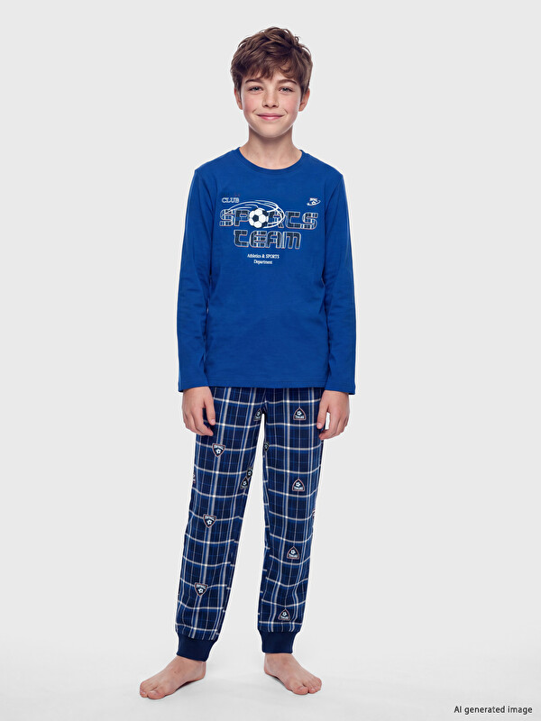 LCW Kids Tiskani pidžama set s okruglim izrezom za dječake