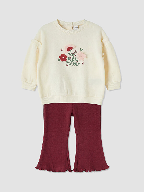 LCW baby Set dukserice i helanki sa vezenim cvjetnim motivom za Bebe Djevojčice